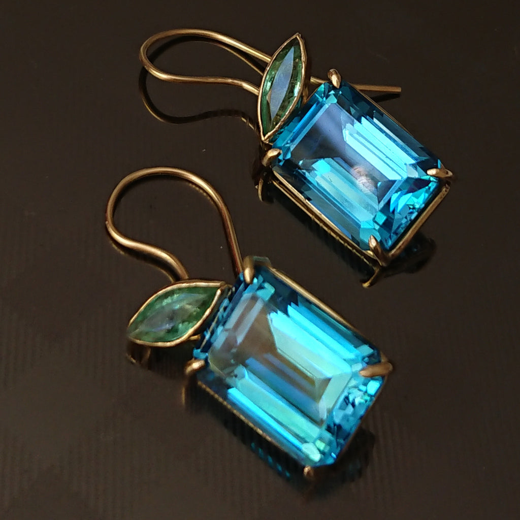 TOPAZ & EMERALD LEAF EARRINGS (one-of-a-kind) - Marina Mura
