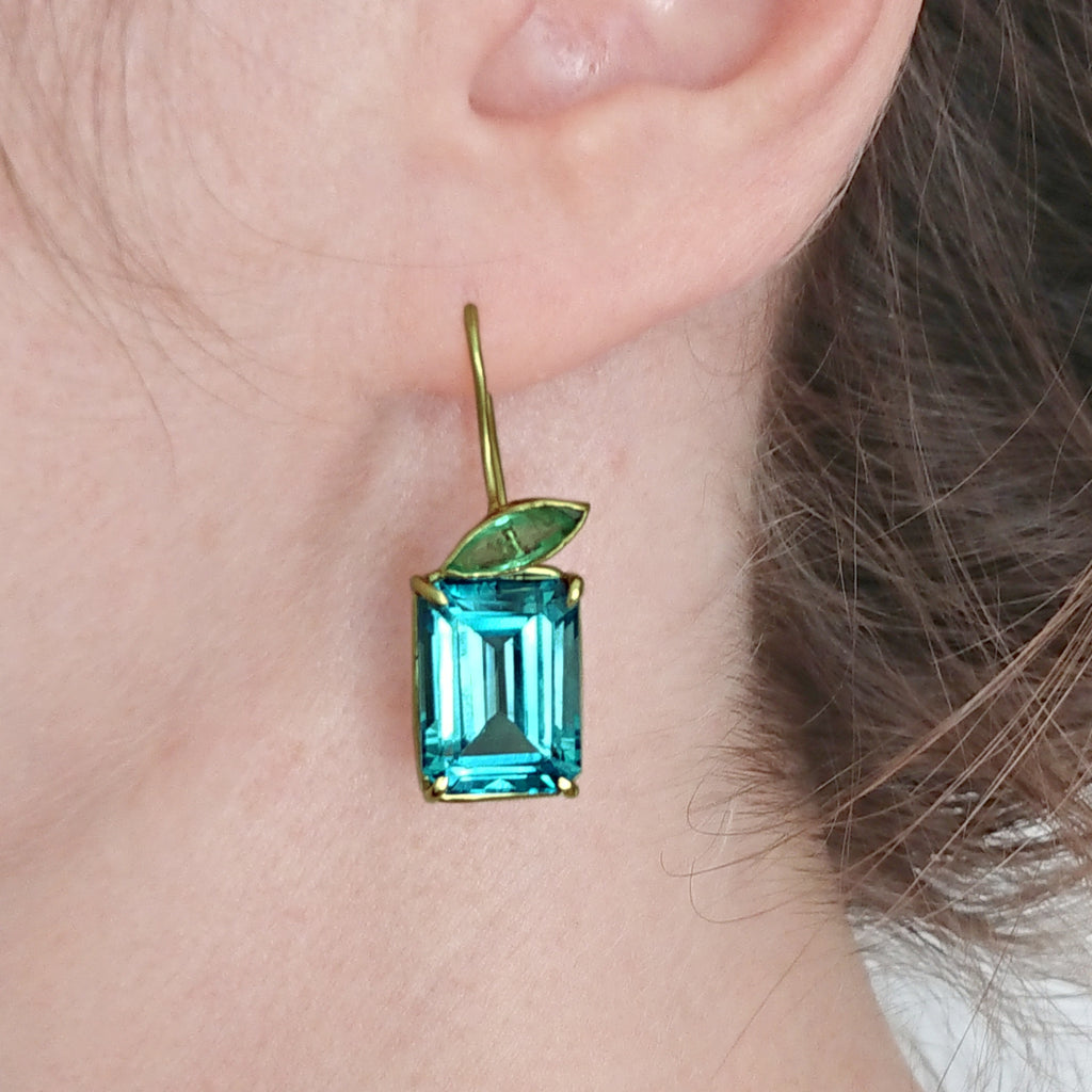 TOPAZ & EMERALD LEAF EARRINGS (one-of-a-kind) - Marina Mura